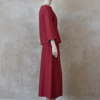 The Tailored Boat Neck Skirt Suit in Damson Silk Matka