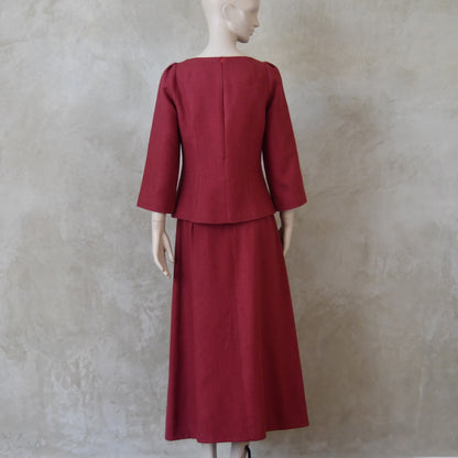 The Tailored Boat Neck Skirt Suit in Damson Silk Matka