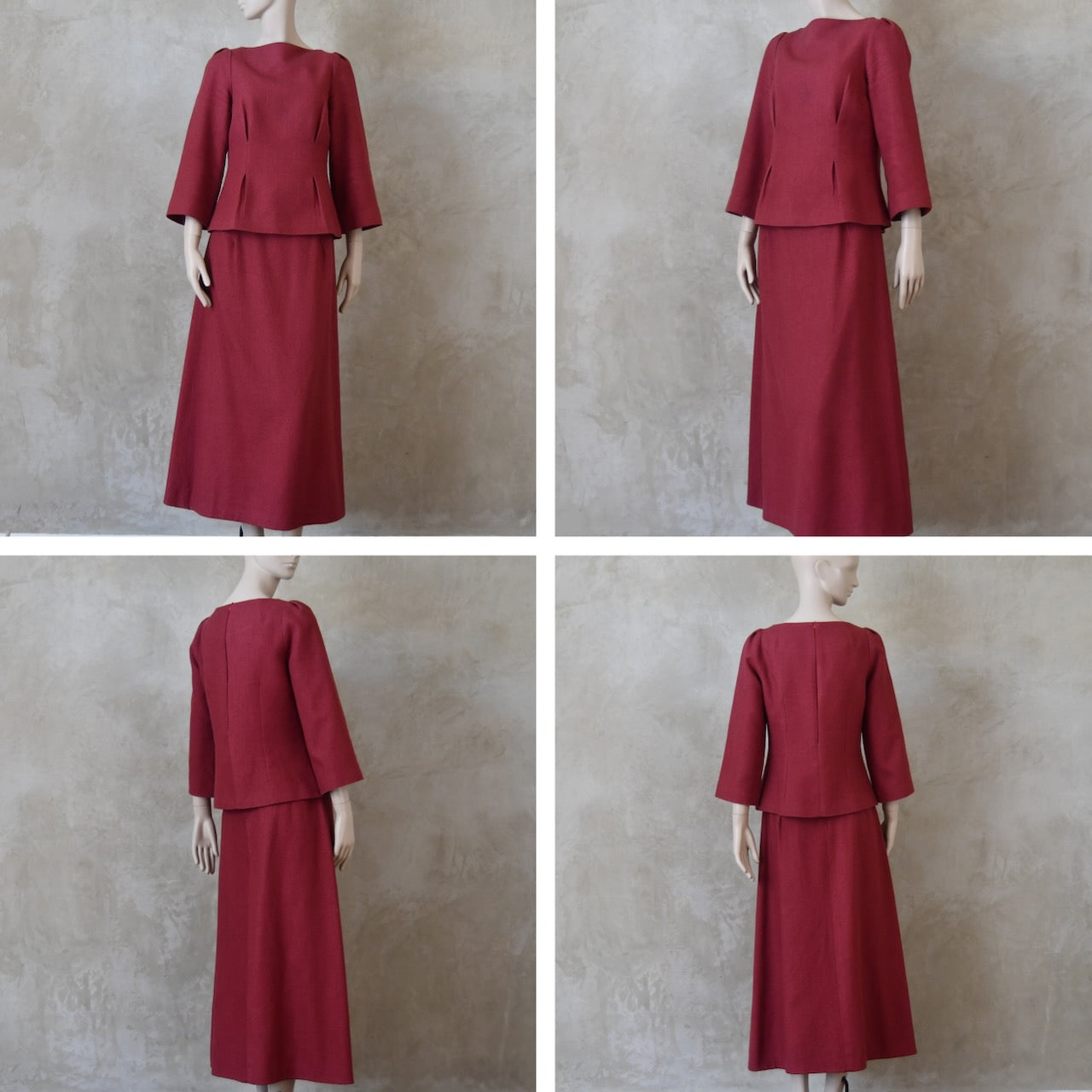 The Tailored Boat Neck Skirt Suit in Damson Silk Matka
