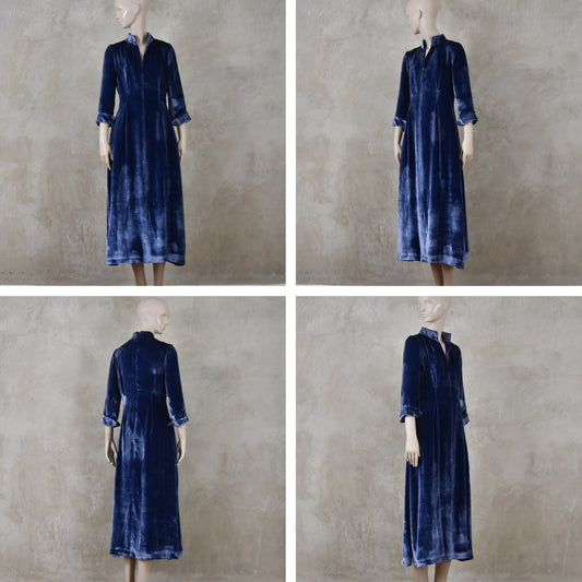 The Waisted Dress in Pewter Pure Silk Velvet