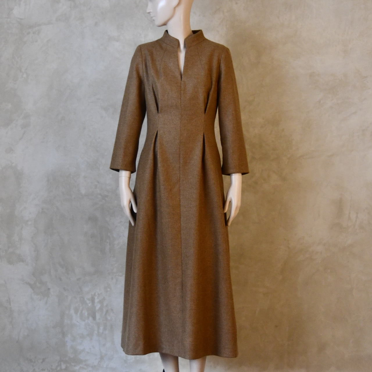 The Waisted Dress in Camel Merino Flannel