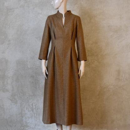The Waisted Dress in Camel Merino Flannel