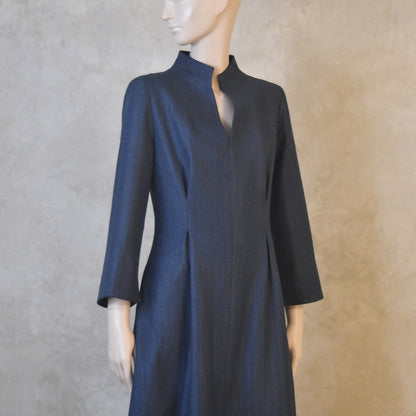 The Waisted Dress in Dusky Navy Silk Matka