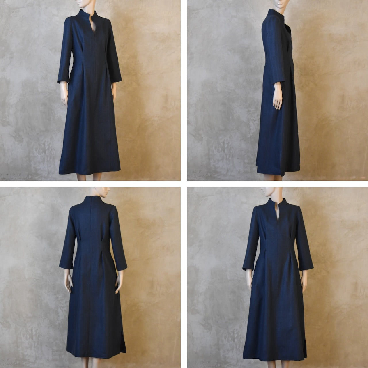 The Waisted Dress in Dusky Navy Silk Matka