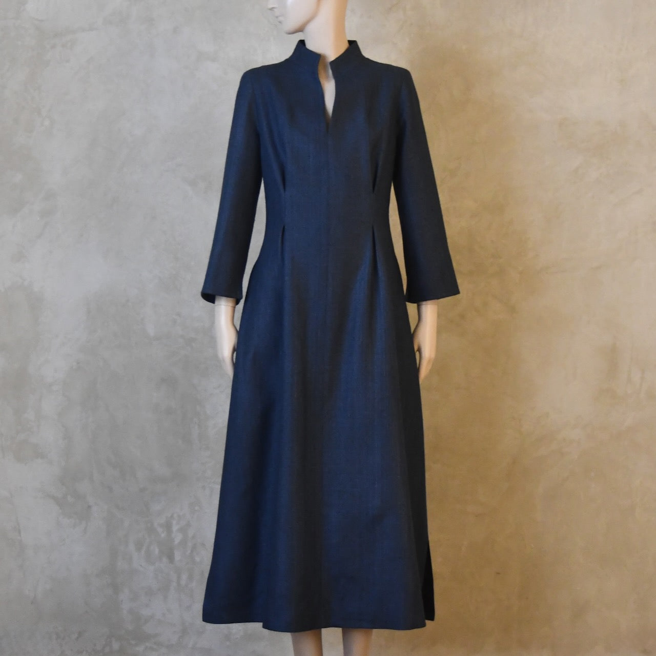 The Waisted Dress in Dusky Navy Silk Matka