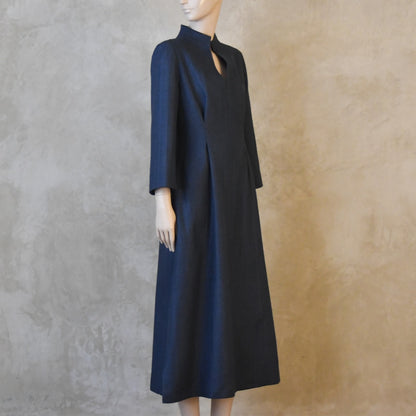 The Waisted Dress in Dusky Navy Silk Matka