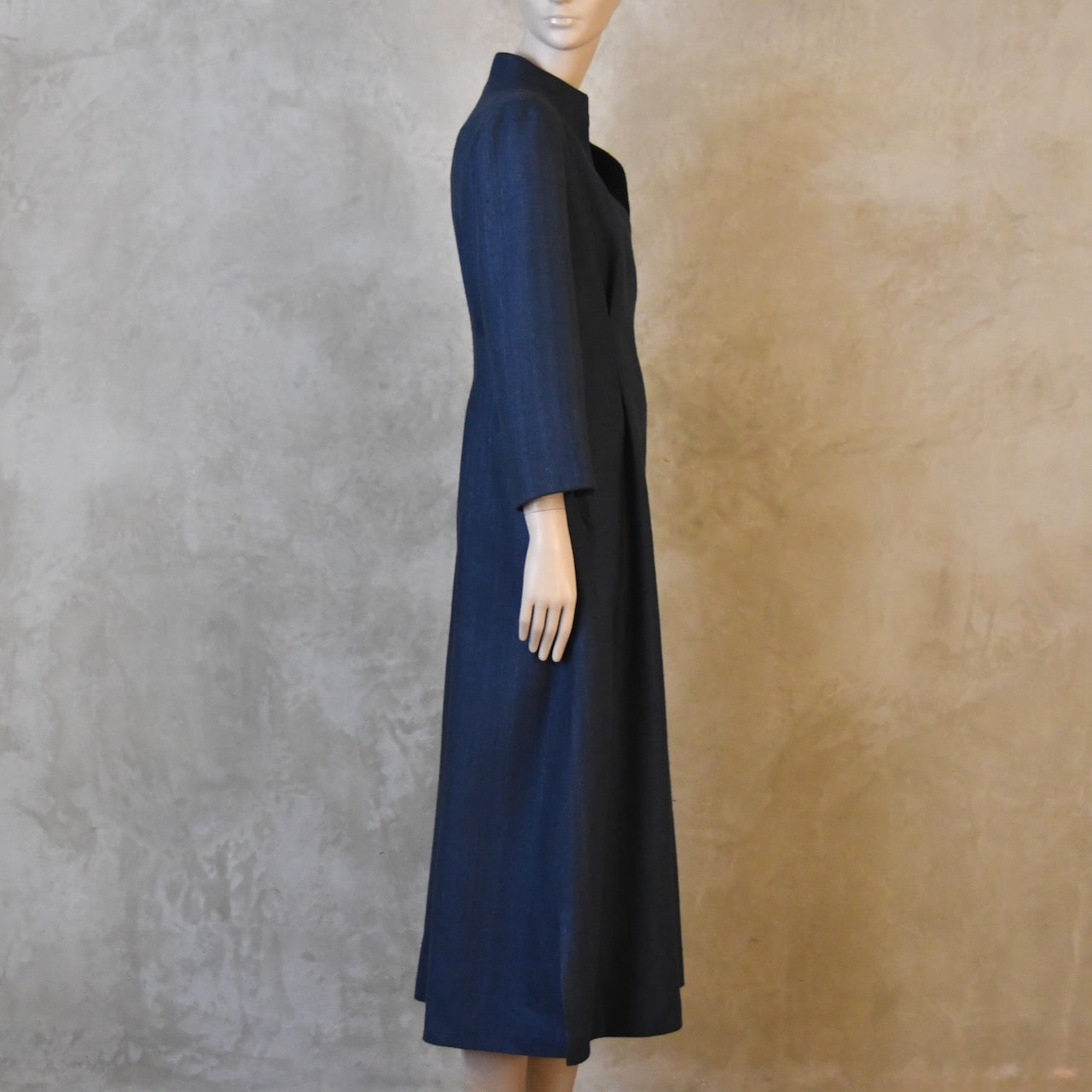 The Waisted Dress in Dusky Navy Silk Matka