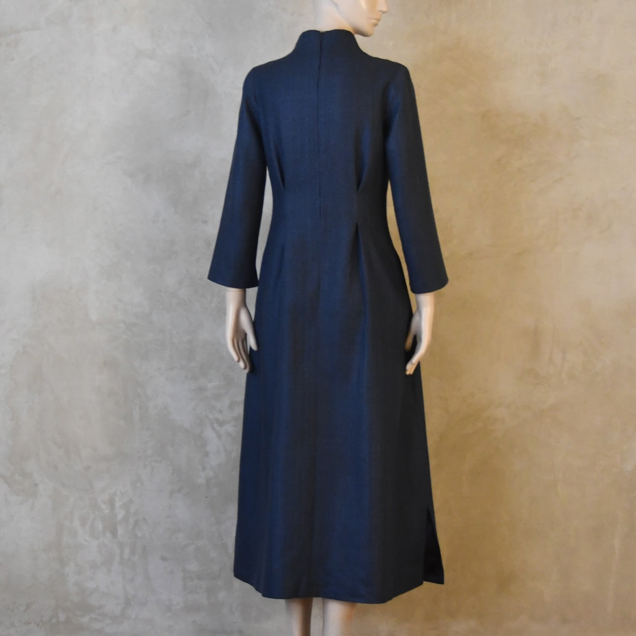 The Waisted Dress in Dusky Navy Silk Matka
