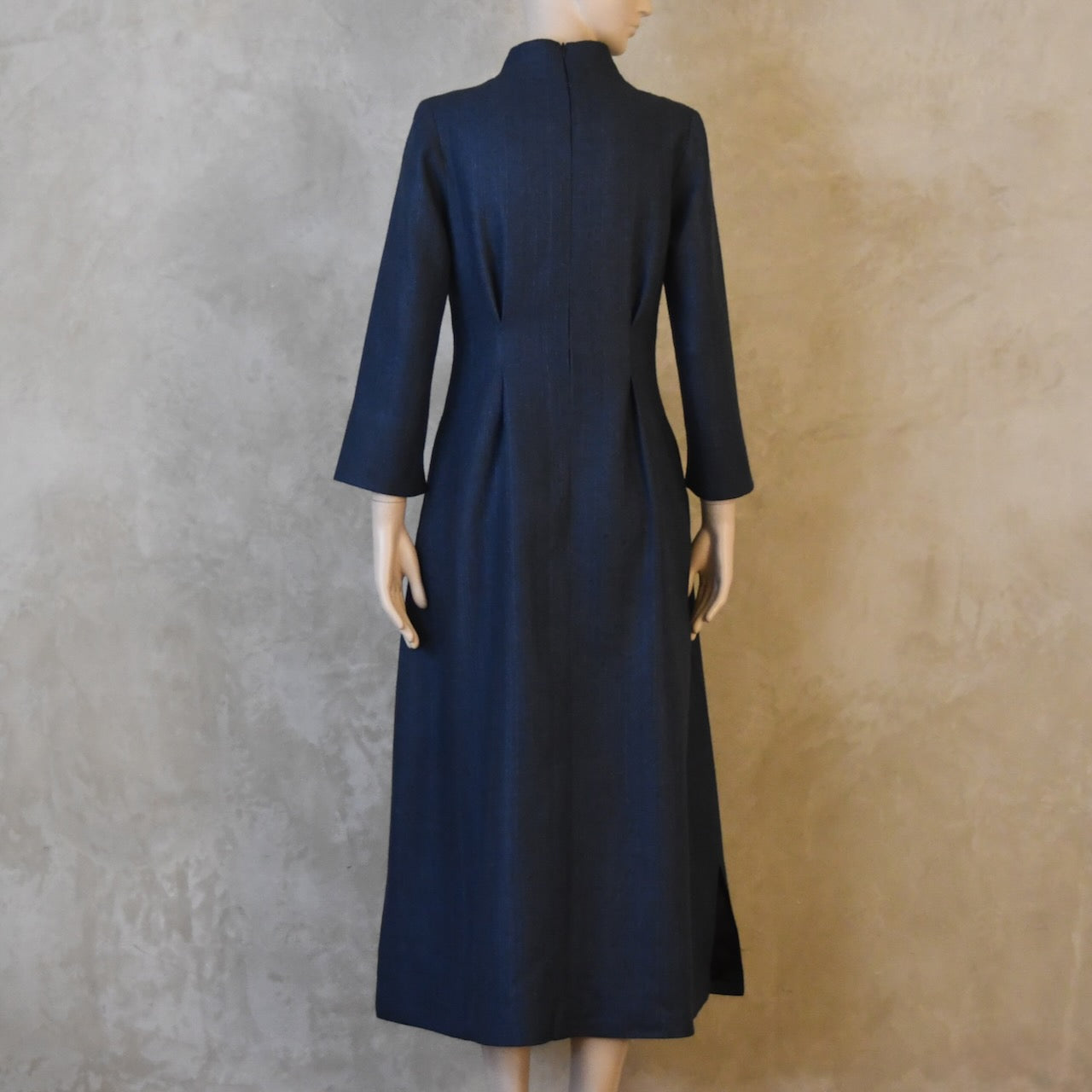 The Waisted Dress in Dusky Navy Silk Matka