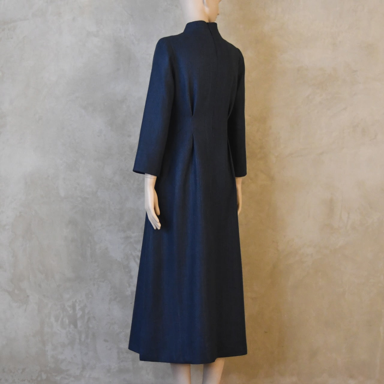 The Waisted Dress in Dusky Navy Silk Matka