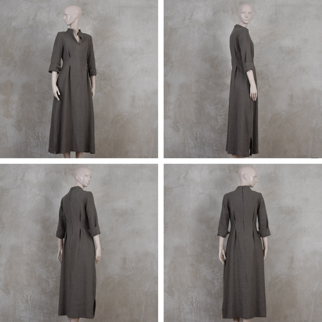 The Waisted Dress in Fossil Mid Weight Irish Linen