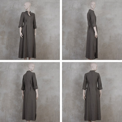 The Waisted Dress in Fossil Mid Weight Irish Linen