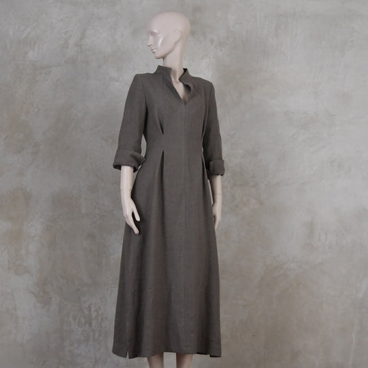 The Waisted Dress in Fossil Mid Weight Irish Linen