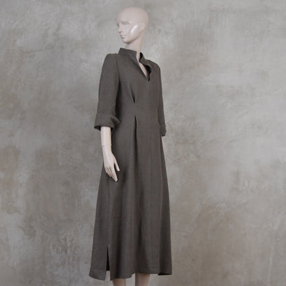 The Waisted Dress in Fossil Mid Weight Irish Linen