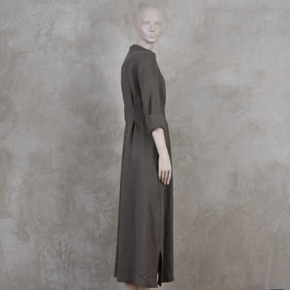 The Waisted Dress in Fossil Mid Weight Irish Linen