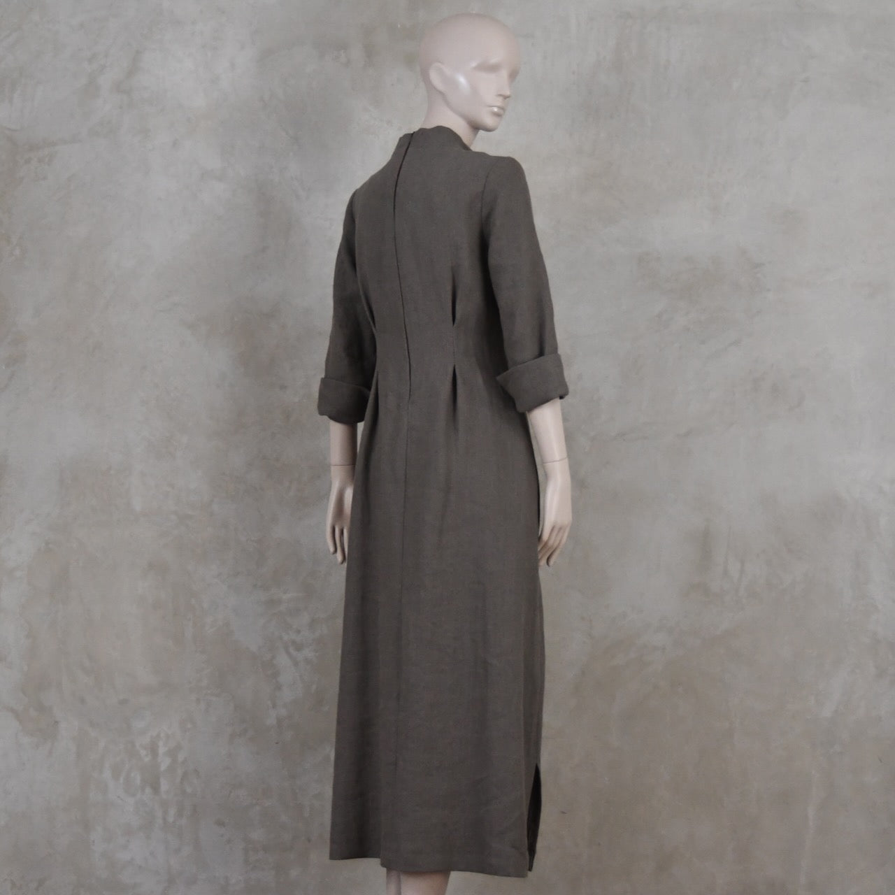 The Waisted Dress in Fossil Mid Weight Irish Linen