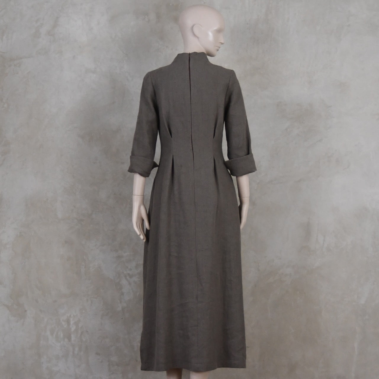 The Waisted Dress in Fossil Mid Weight Irish Linen