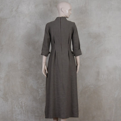 The Waisted Dress in Fossil Mid Weight Irish Linen