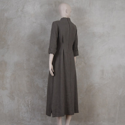 The Waisted Dress in Fossil Mid Weight Irish Linen