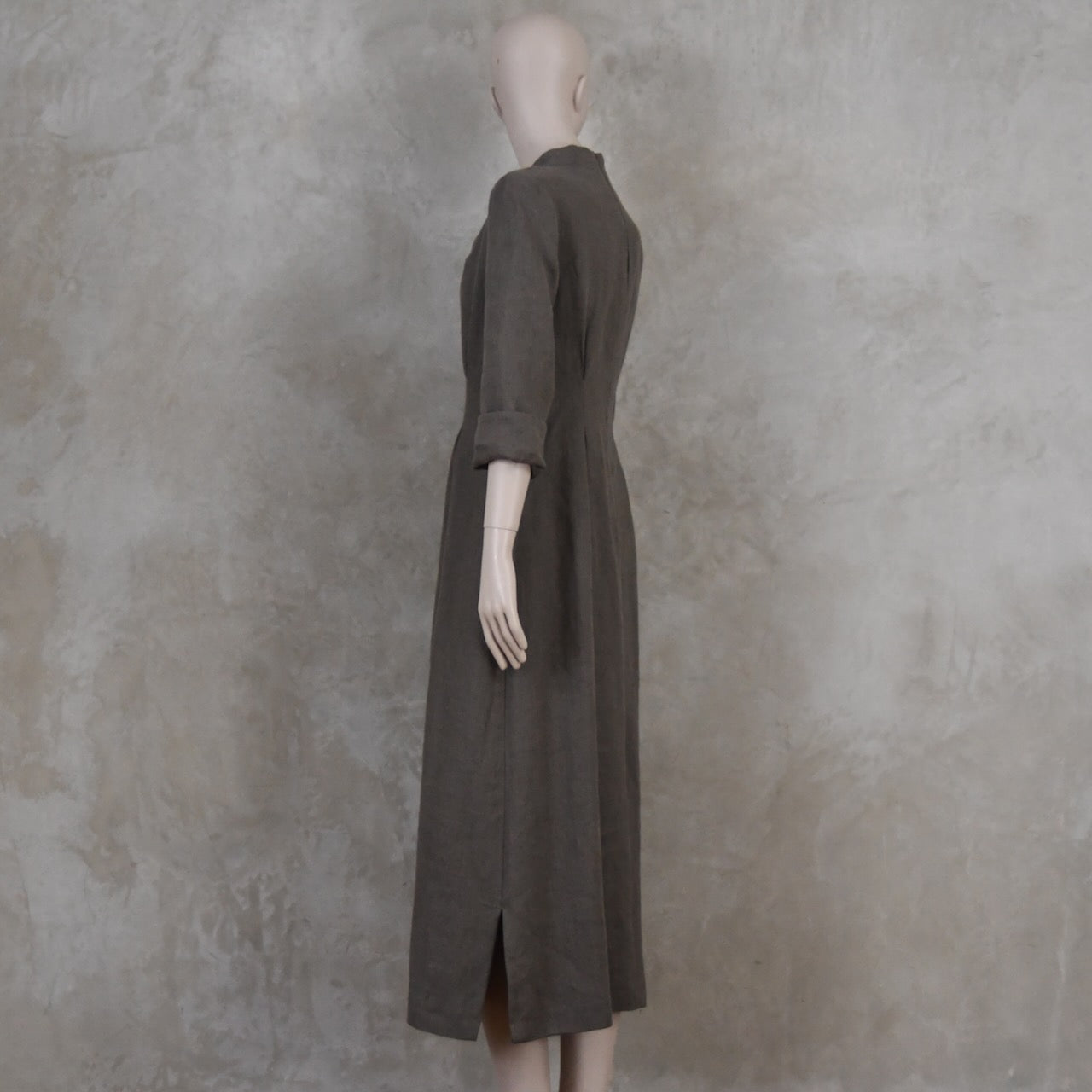 The Waisted Dress in Fossil Mid Weight Irish Linen
