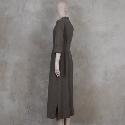 The Waisted Dress in Fossil Mid Weight Irish Linen