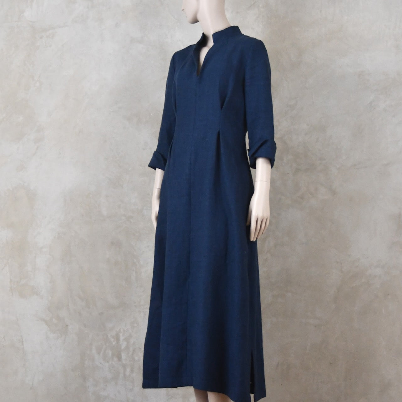 The Waisted Dress in Navy Mid Weight Irish Linen