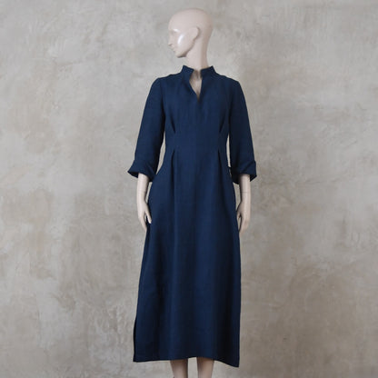 16 – The Waisted Dress in Navy Mid Weight Irish Linen