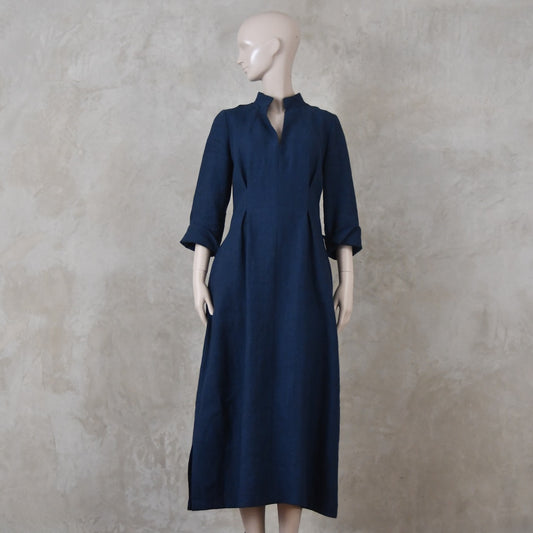 8 – The Waisted Dress in Navy Mid Weight Irish Linen
