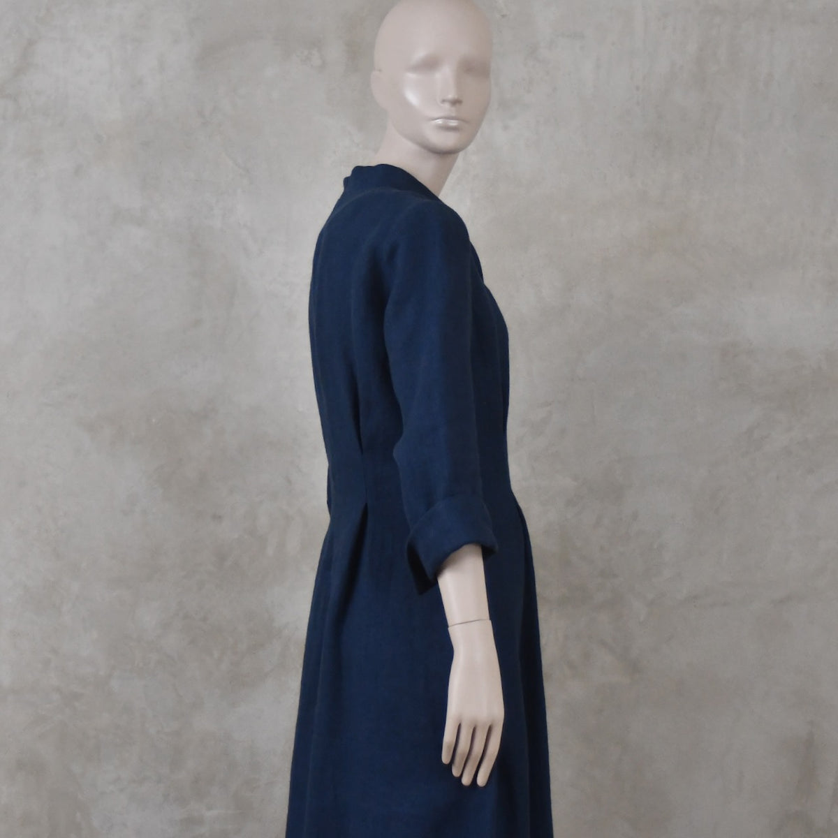 16 – The Waisted Dress in Navy Mid Weight Irish Linen