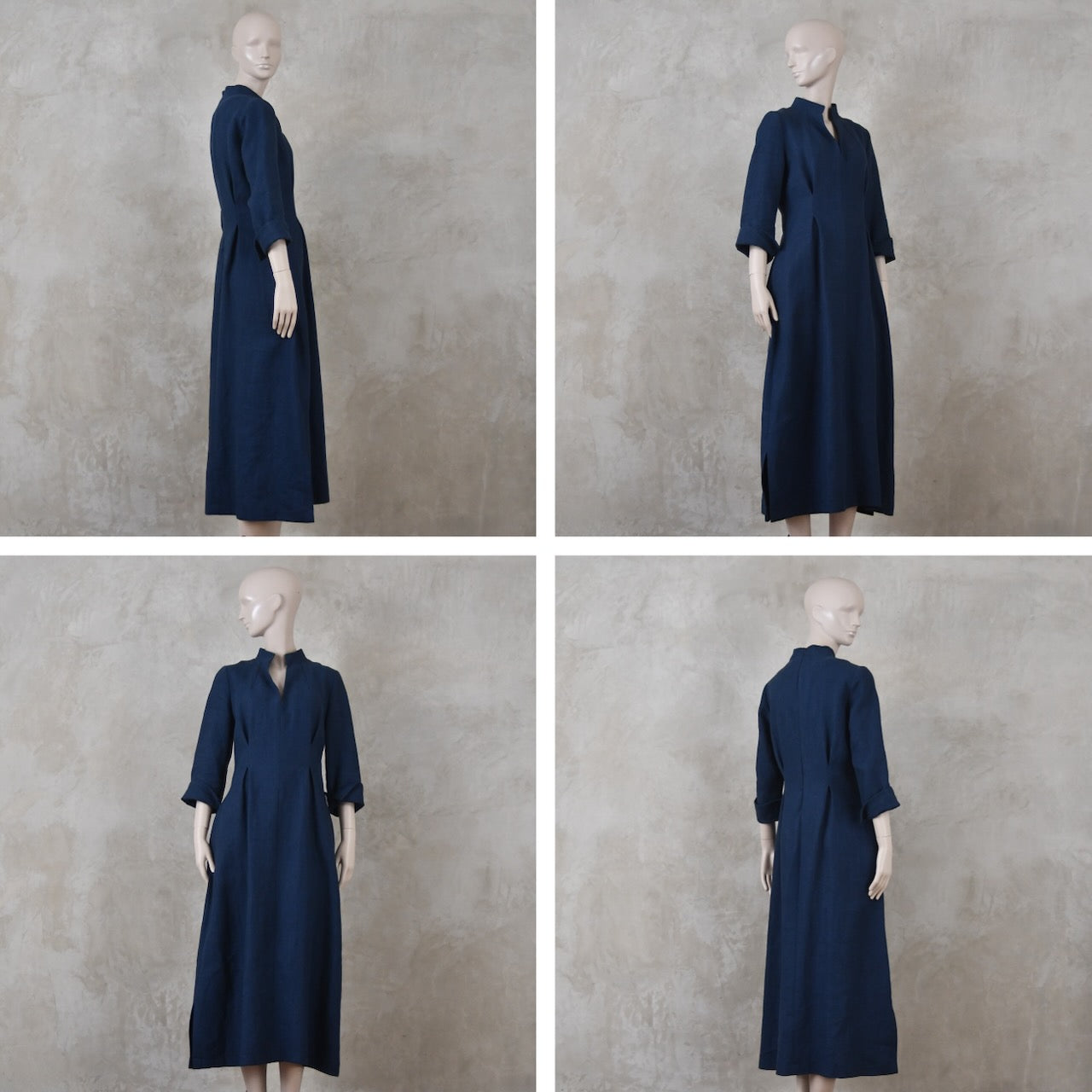 The Waisted Dress in Navy Mid Weight Irish Linen