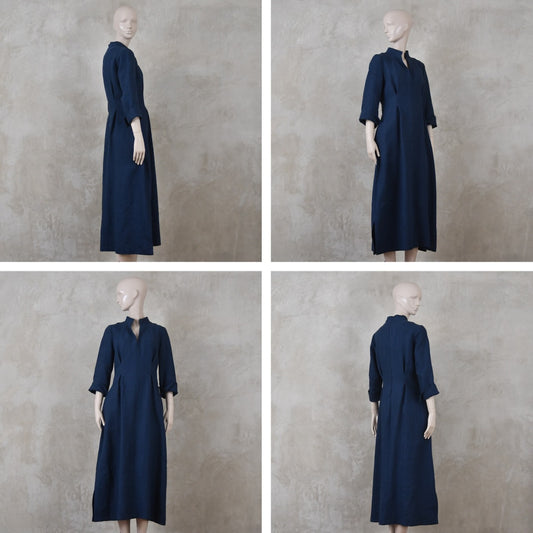 16 – The Waisted Dress in Navy Mid Weight Irish Linen