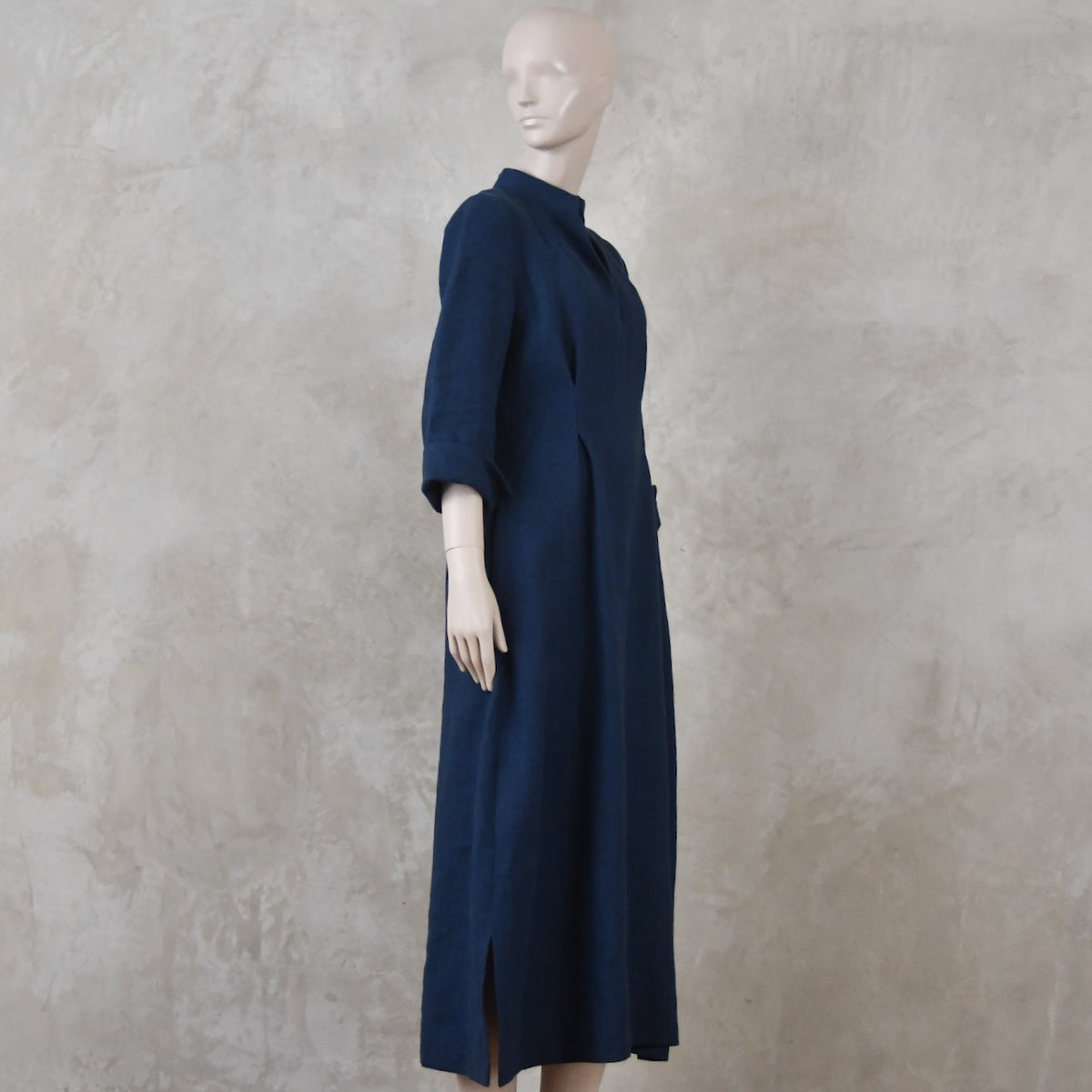 16 – The Waisted Dress in Navy Mid Weight Irish Linen