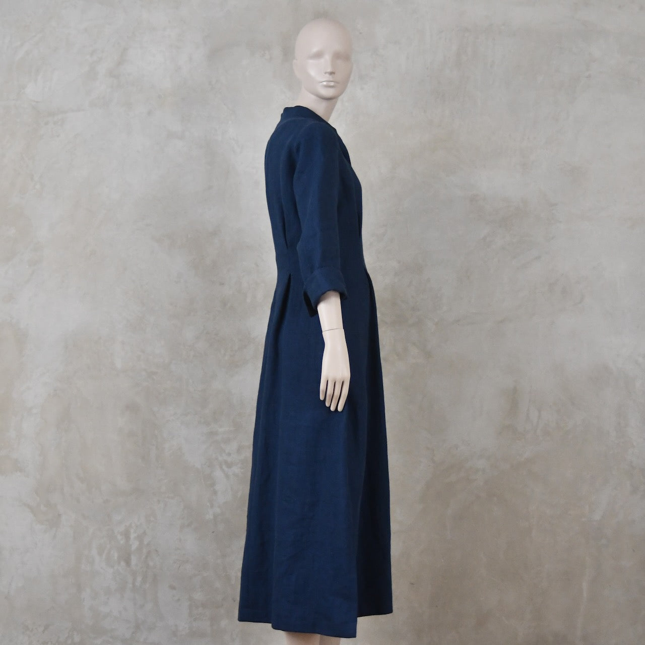 16 – The Waisted Dress in Navy Mid Weight Irish Linen