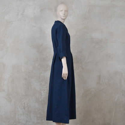 16 – The Waisted Dress in Navy Mid Weight Irish Linen