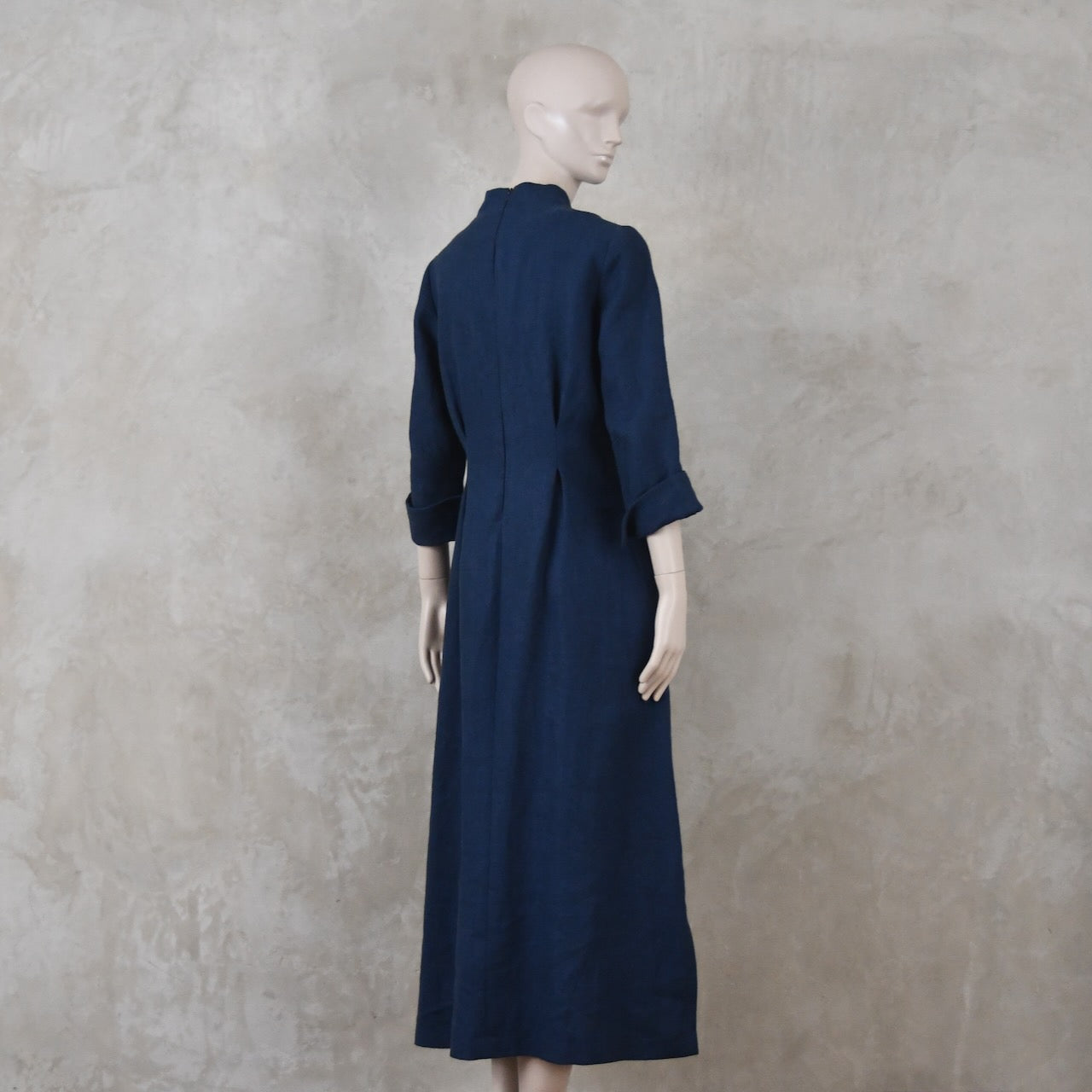 The Waisted Dress in Navy Mid Weight Irish Linen