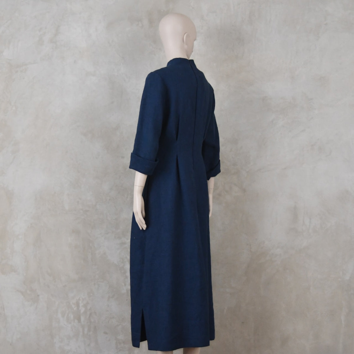 16 – The Waisted Dress in Navy Mid Weight Irish Linen