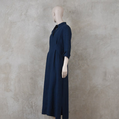 16 – The Waisted Dress in Navy Mid Weight Irish Linen