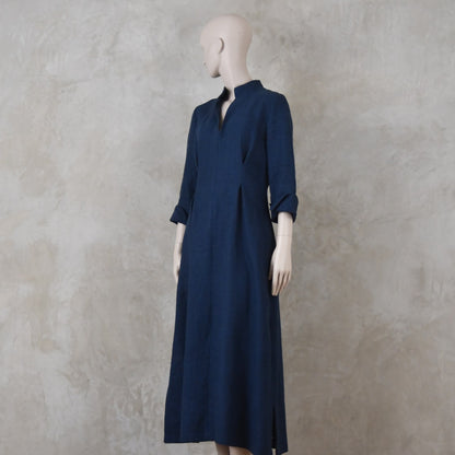 The Waisted Dress in Navy Mid Weight Irish Linen