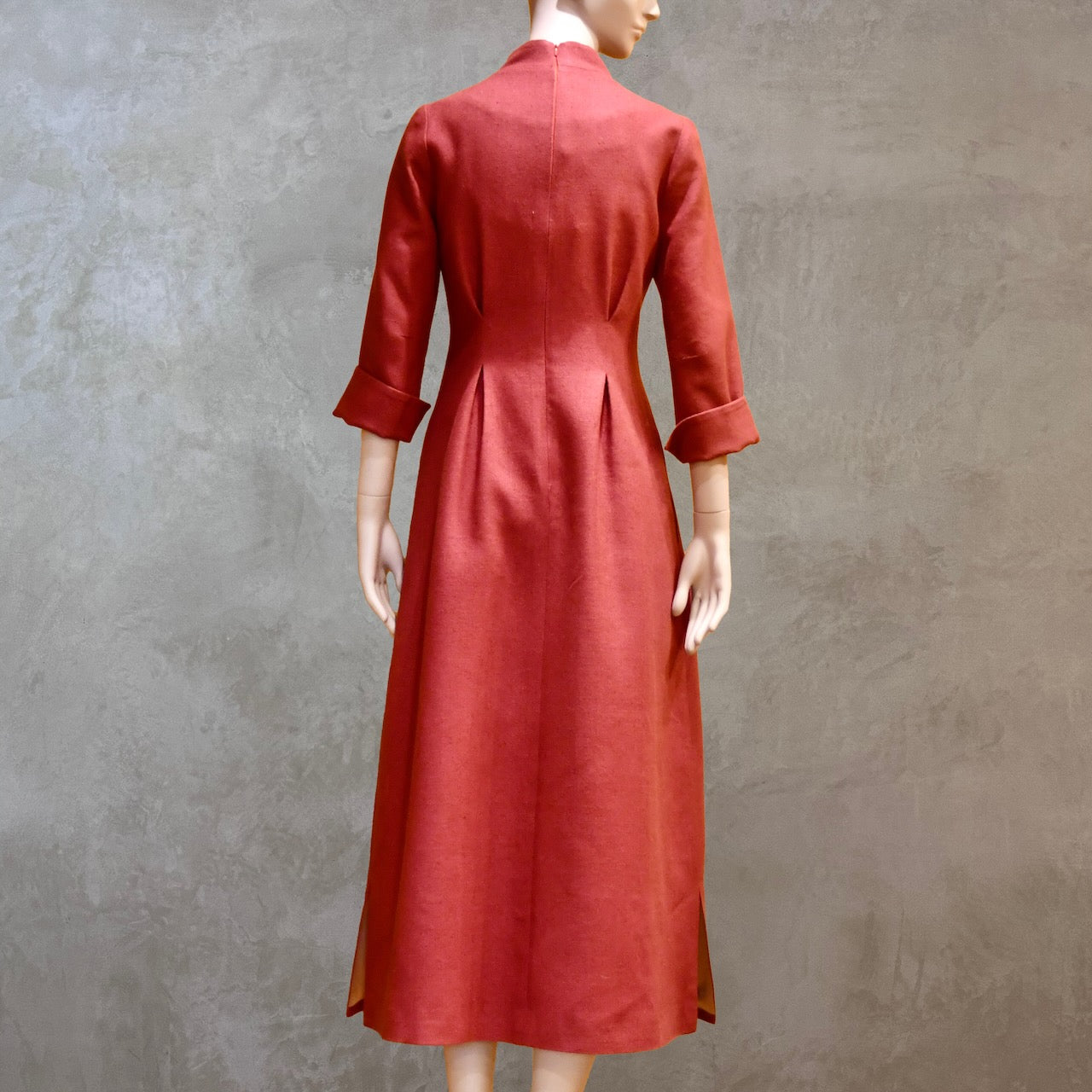 Rear view of Skirted Shirt Dress in Pure Silk. Handmace in London with bespoke sizing. Lined in Pure Silk.