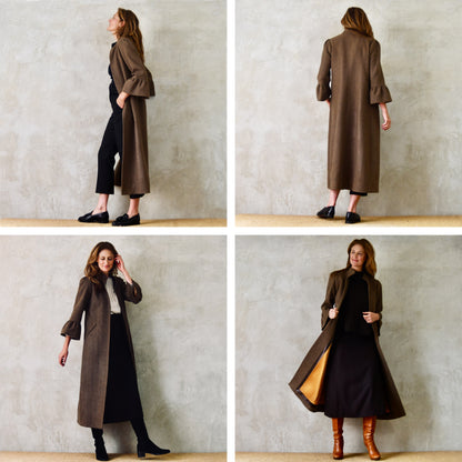Bell Sleeve A-Line Coat in Brown Cashmere Mix