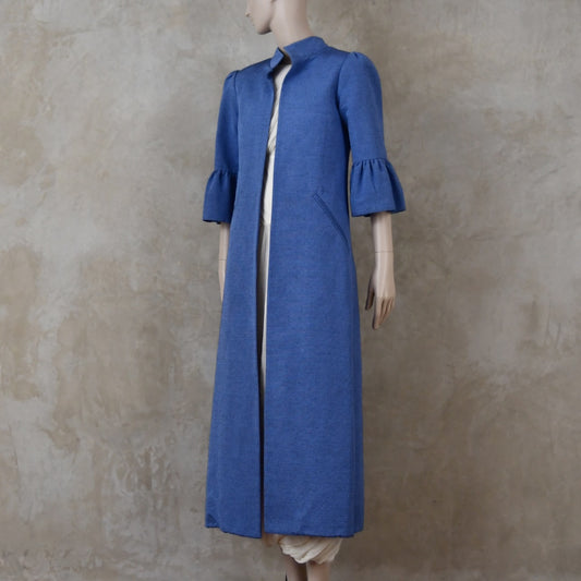 8 - Blue Brocade Bell Sleeve A-Line Coat