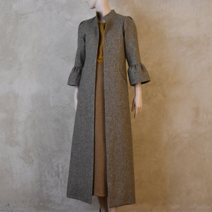 Bell Sleeve A-Line Coat in Moss Green Tweed