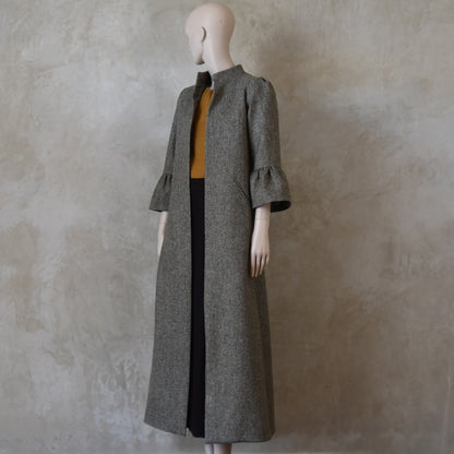 6 – Bell Sleeve A-Line Coat in Moss Green Tweed