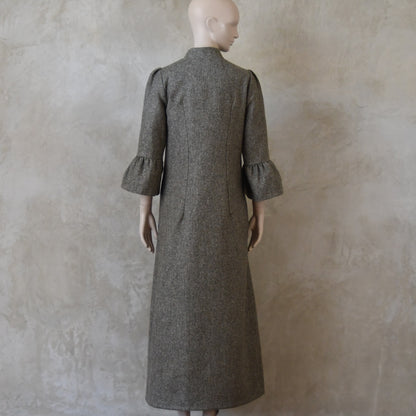 6 – Bell Sleeve A-Line Coat in Moss Green Tweed