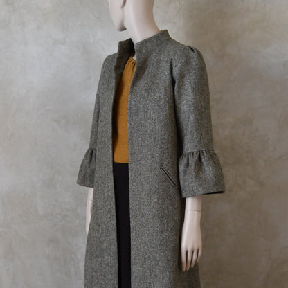 6 – Bell Sleeve A-Line Coat in Moss Green Tweed