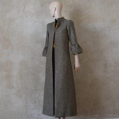 6 – Bell Sleeve A-Line Coat in Moss Green Tweed