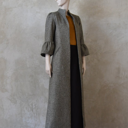 6 – Bell Sleeve A-Line Coat in Moss Green Tweed