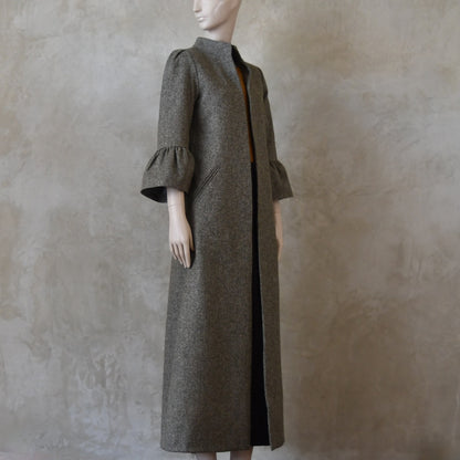 6 – Bell Sleeve A-Line Coat in Moss Green Tweed