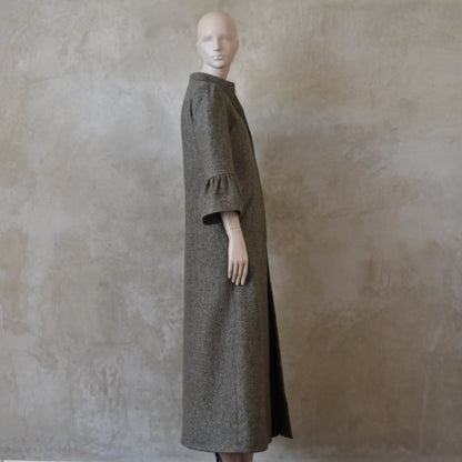 6 – Bell Sleeve A-Line Coat in Moss Green Tweed