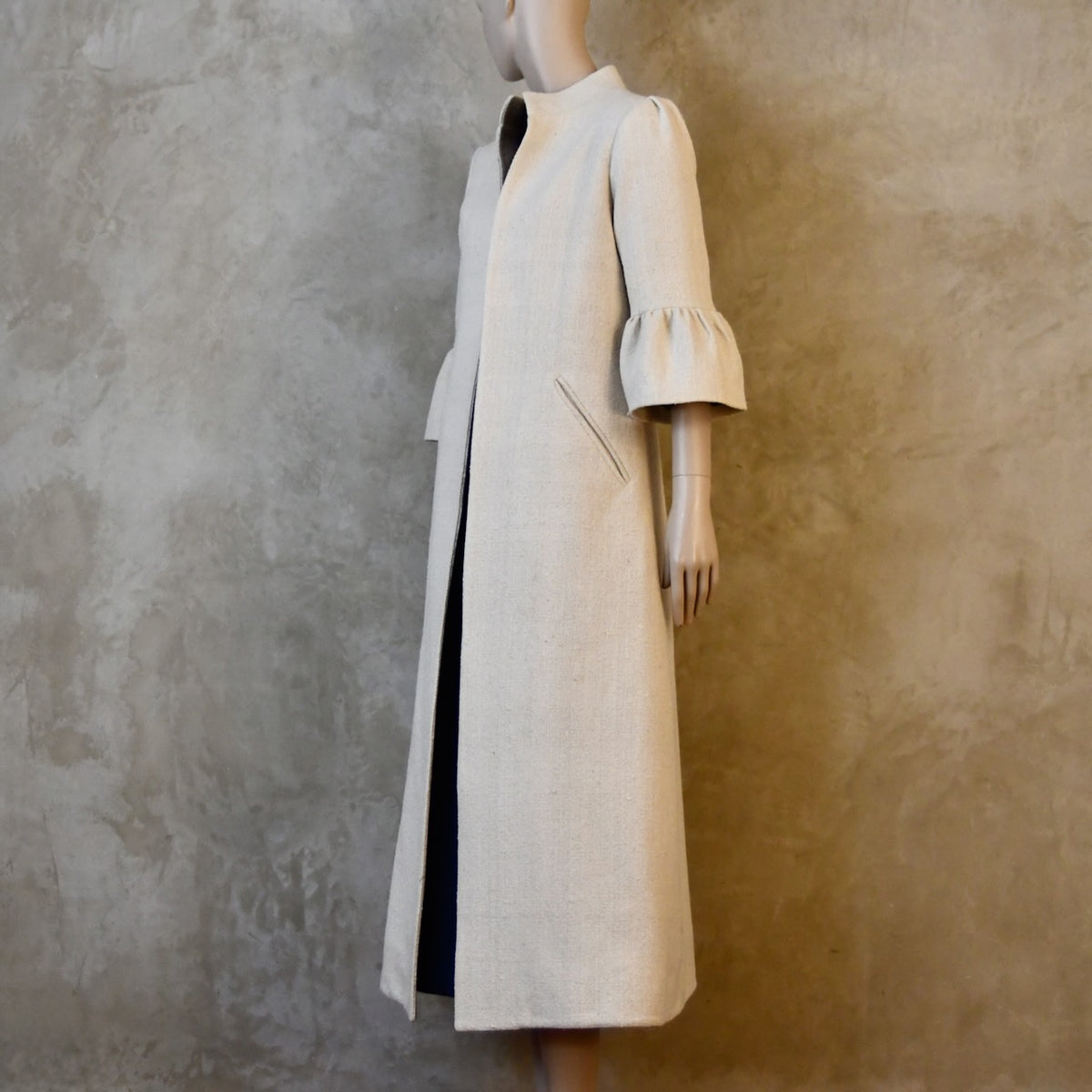 8 – Bell Sleeve Coat in White Silk Boucle